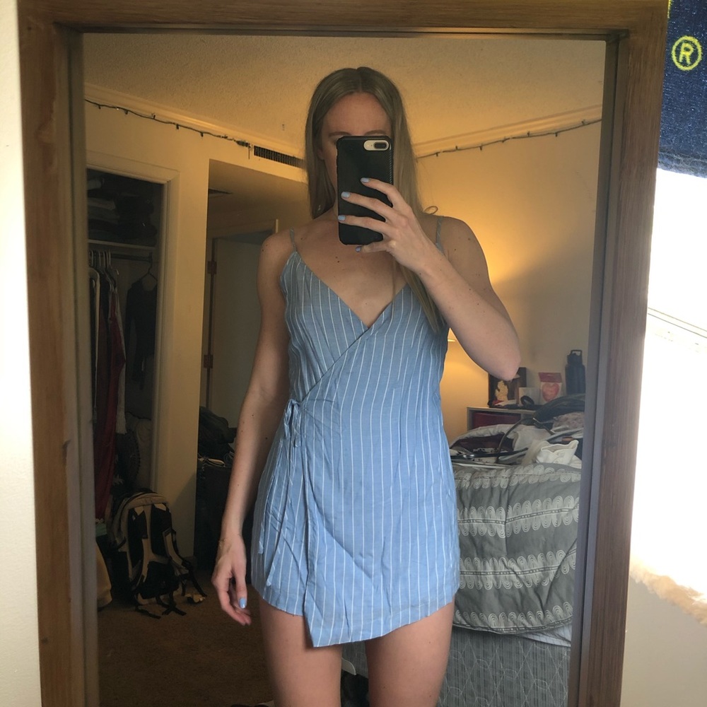 Lulus blue and white strip romper